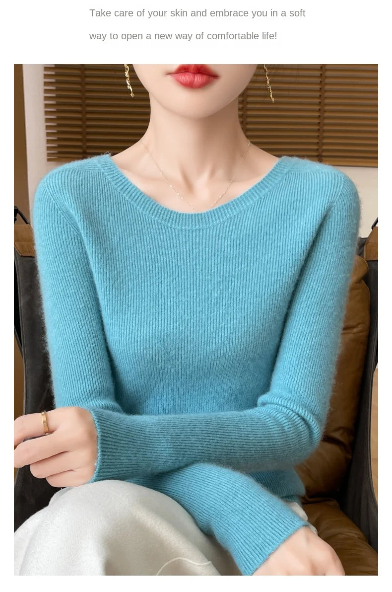Early Fall New Crew-Neck Sweater Elegant High Elastic Simple Solid Color Thin Knit Crew-Neck Sweater Long Sleeve-GH458
