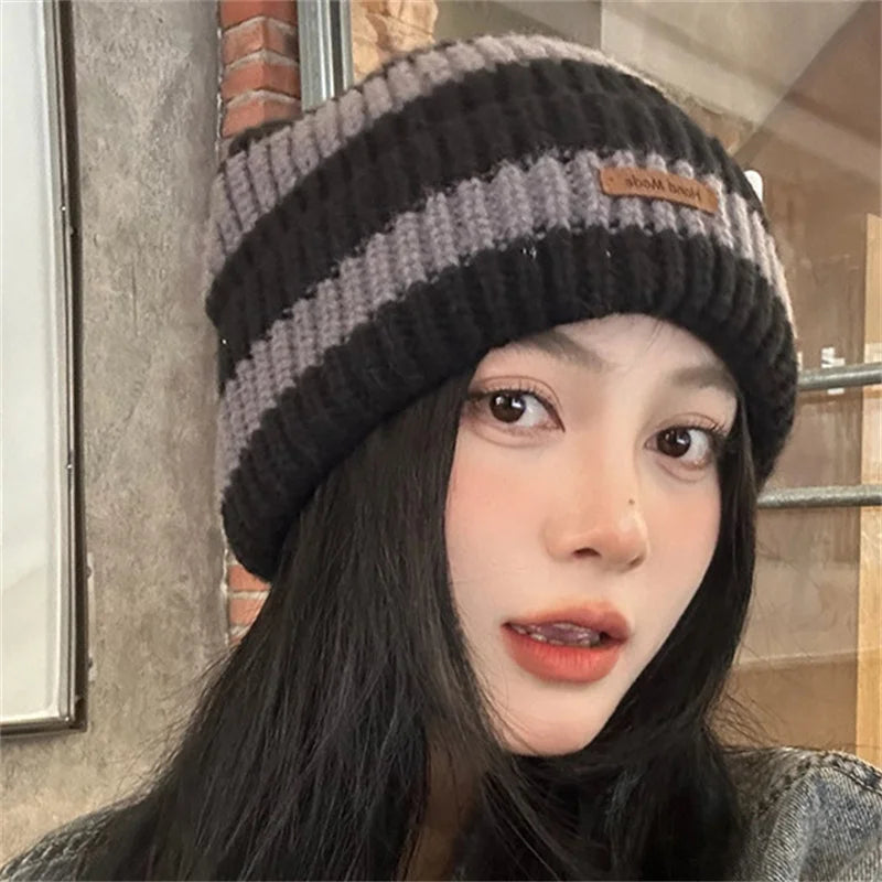 Stripe Knitted Winter Hats, Women Warm Caps, Casual Men's Hip Hop Beanies, Unisex Bonnet