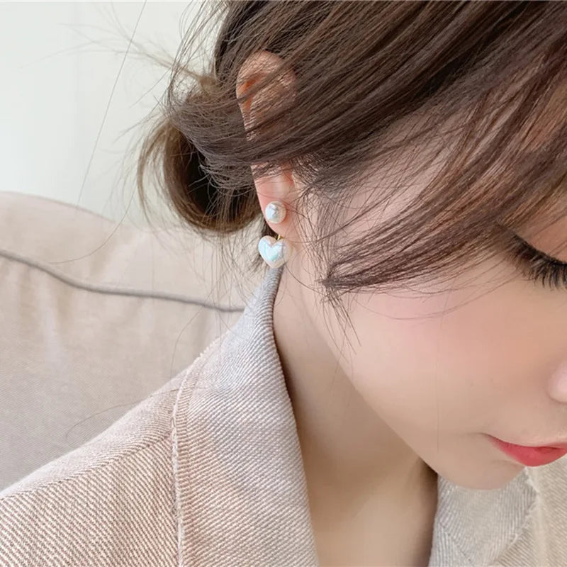 KOTiK New Fashion Contracted Heart Pearl Fine Earrings Joker Sweet Elegant Temperament Women Wedding Earrings Jewelry Gifts