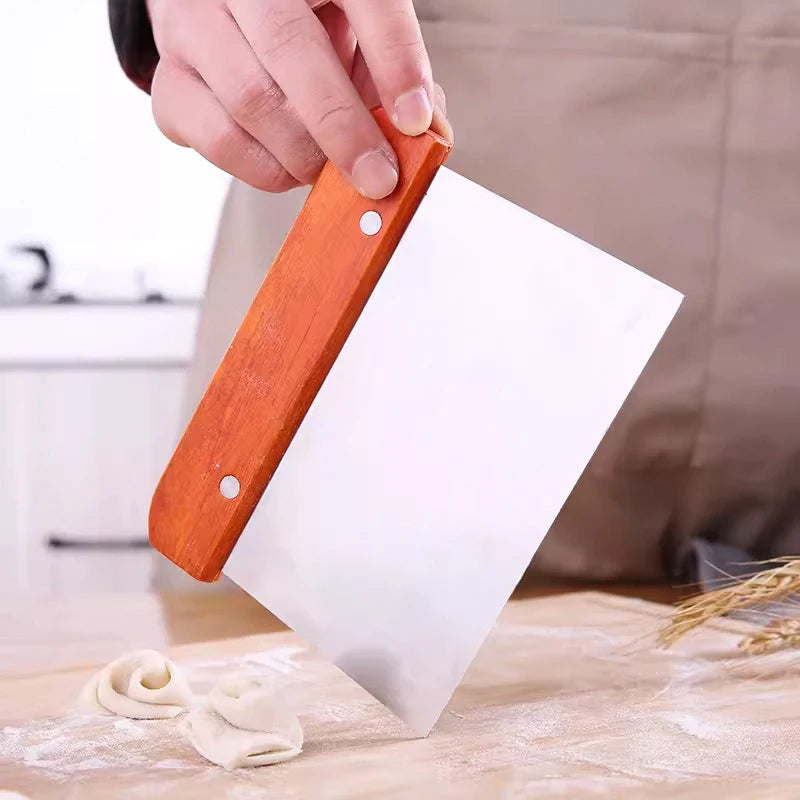 Stainless Steel Dough Cutter Scraper with Wooden Handle, Bread Baking Accessories for Sourdough Tools, Cake Scraper