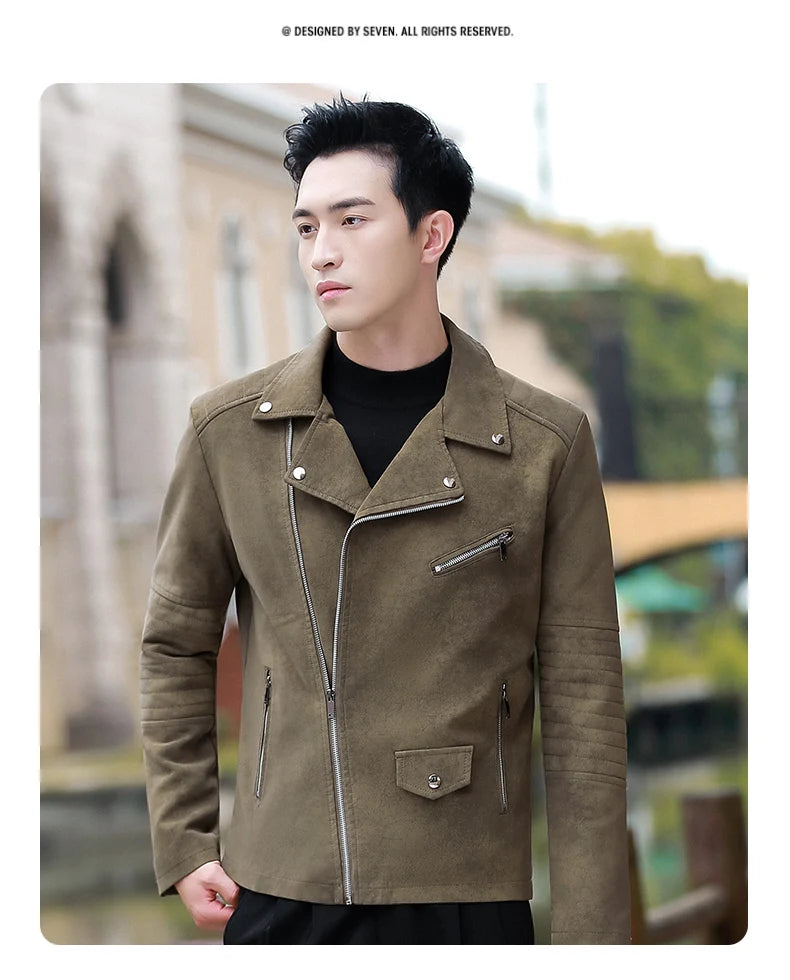Men's Streetwear Vintage Motorcycle Coat Stand Collar Brown Leather Jacket Motorcycle PU Faux Leather Coat Winter Outwear Mens