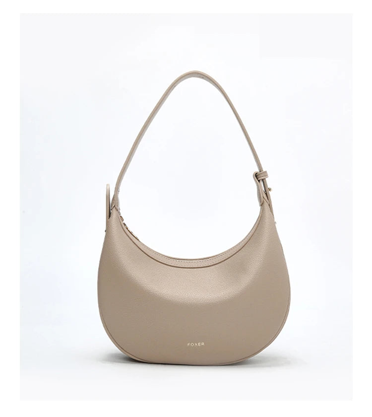 FOXER Brand PU Leather Women's Shoulder Bag Fashion Female Underarm Hobo Bag Crescent Half-moon Bag Travel Small Crossbody Bag