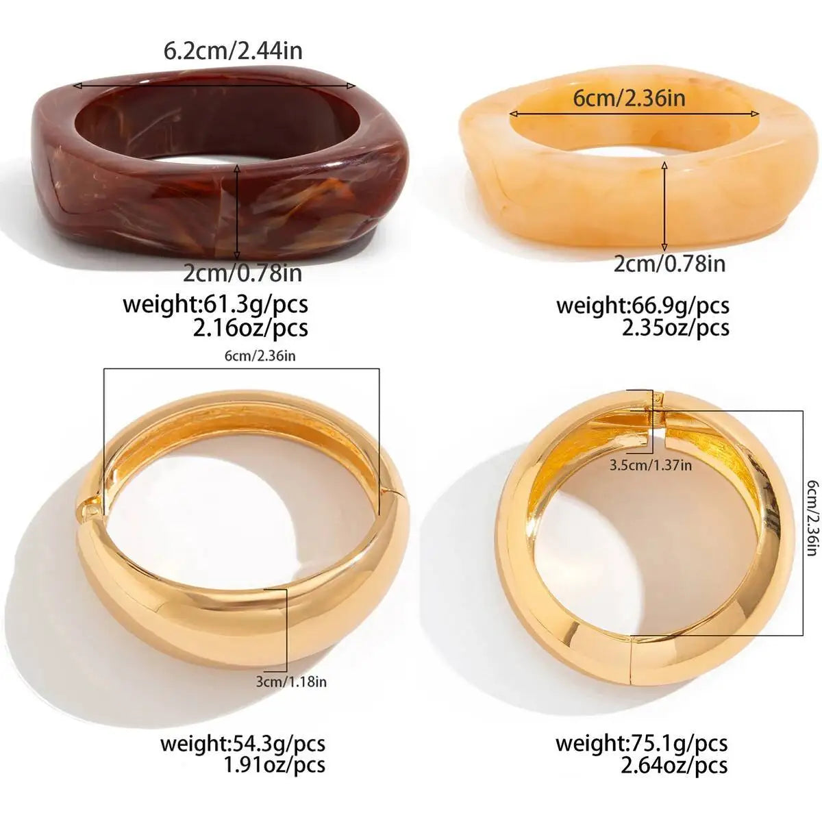 SHIXIN Vintage Brown Coffee Acrylic Resin Chunky Bangle Bracelet for Women Punk Metal Irregular Spring Open Bangle Men Jewelry