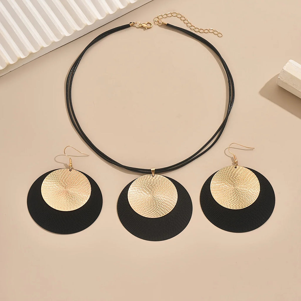 European and American Hip-hop Retro Circle Pendant Necklace Earrings Women Fashion Elegant Exaggerated Party Jewelry Gift