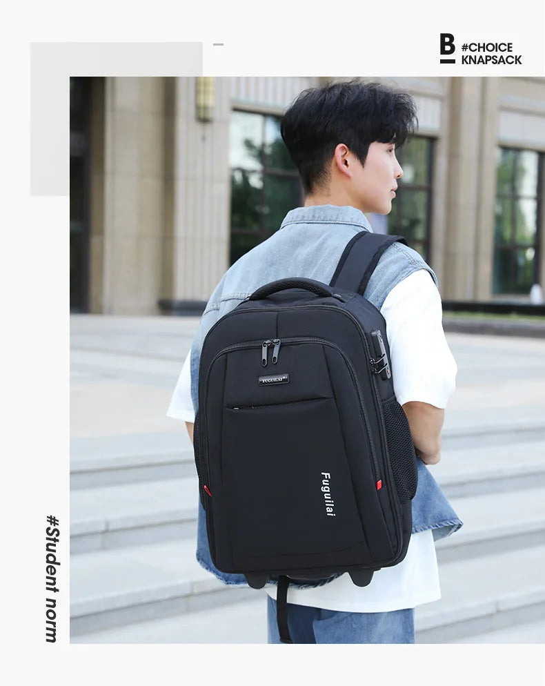 Men Trolley Backpack Rolling Luggage Travel Backpacks Trolley Bag with wheels Business Wheeled Backpack Cabin Carry on Luggage