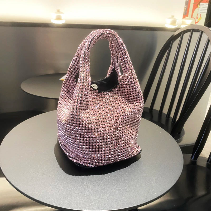 Shiny Crystal Clutch purse bucket Shoulder bag rhinestone Handmade purses and handbags luxury Designer Evening clutch Bag Purse