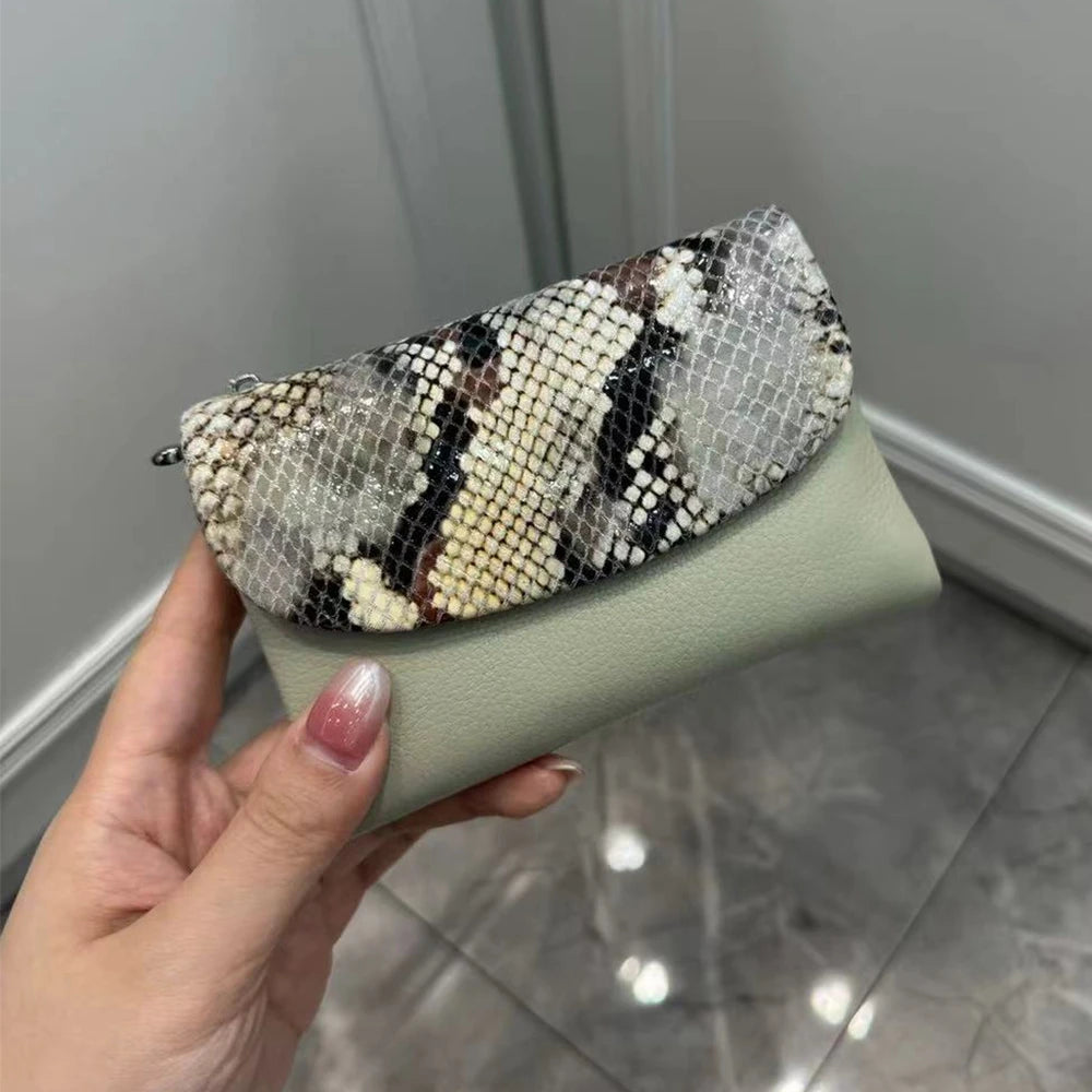 New 10 Colors Snake Pattern Cow Leather Short Wallet Women Fashion Python Genuine Cowhide Tri-fold Card Holder Purse Ladies
