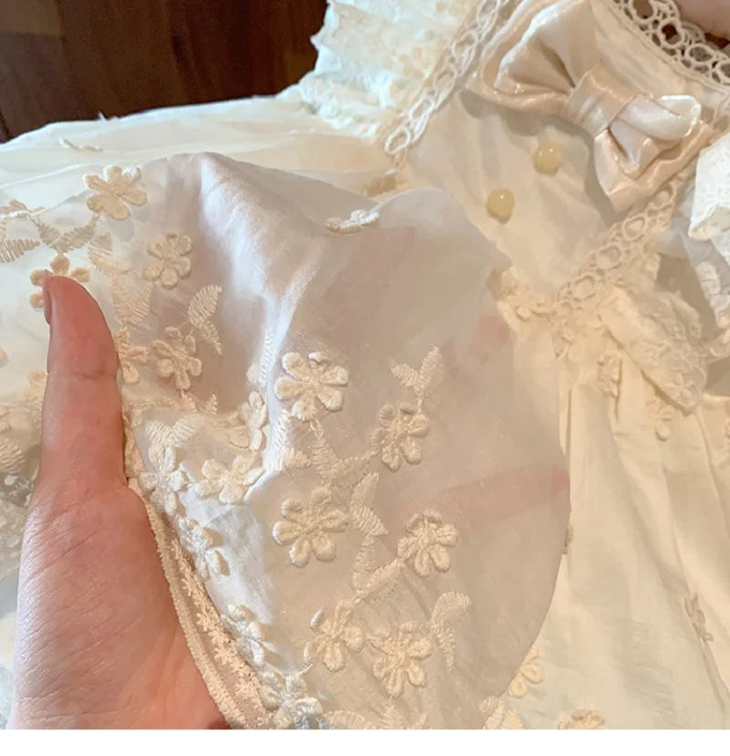Girls' French Lolita Princess Dress, New Summer Style One-Year-Old Dress, White Cute Little Girl's Beautiful Short-Sleeved Dress