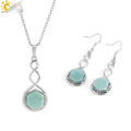 CSJA Natural Stone Earring Necklace Jewelry Set for Women Hexagon Crystal Pendant Stainless Steel Chain Jewelry Accessories H577