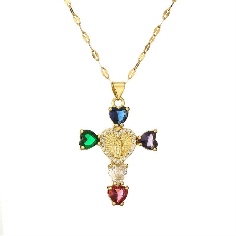 Fashionable Personalized Cross Pendant With Colorful Zircon
