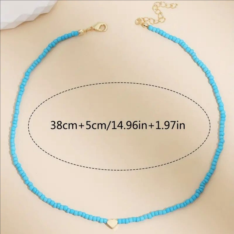Simple Retro Heart-shaped Decorative Handmade Beaded Clavicle Necklace