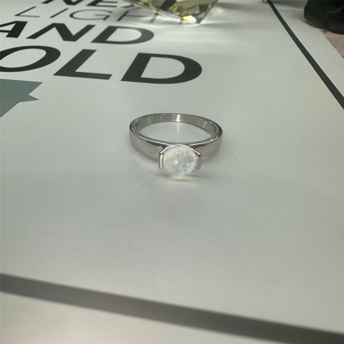 Fashionable Aquamarine Opal Titanium Ring
