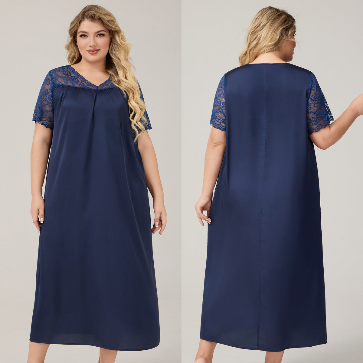 Womens Ice Silk Short-Sleeve Loose Casual Loungewear Dress