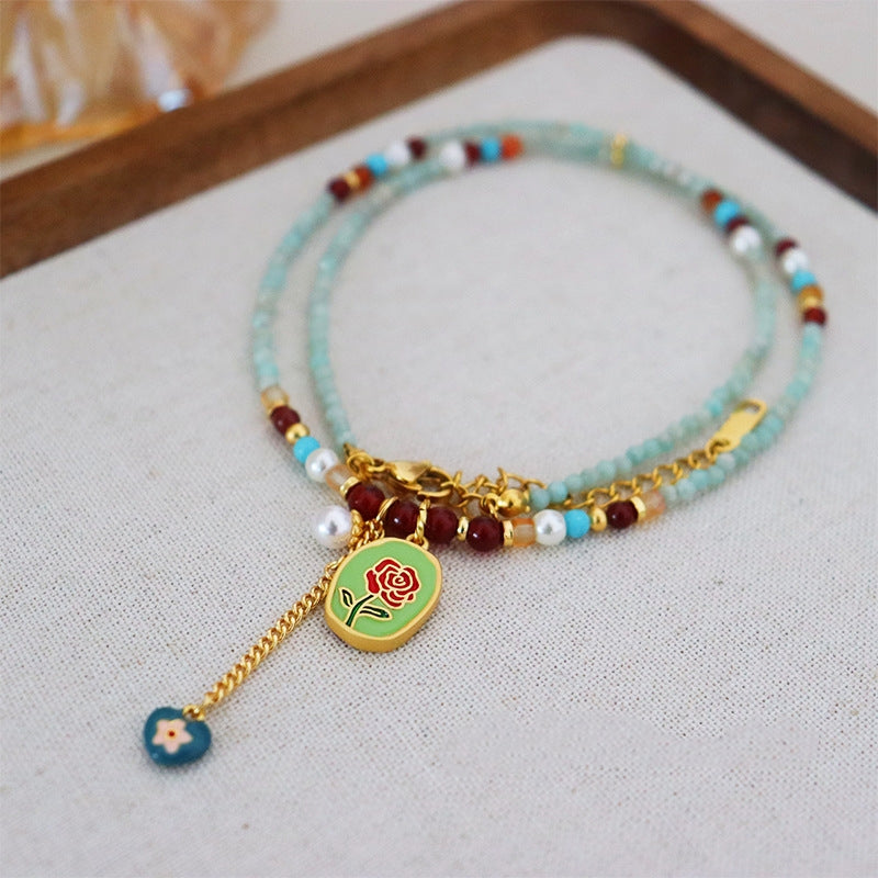 New Chinese Style Fashionable Retro Colored Drip Oil Horse Year Necklace