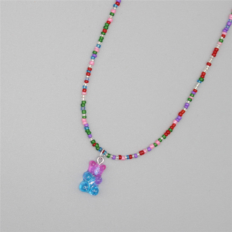 Gradient-colored Little Bear Seed Bead Necklace