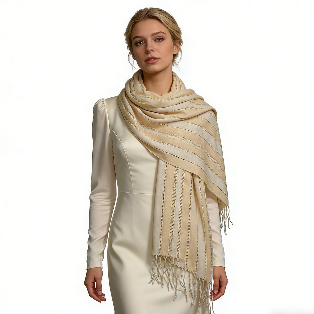 2pcs Classic Yarn Dyed Pattern Khaki Long Scarf,vacation,daily Life,evening Party,Office Appropriate Subtlety For Women Men,for Casual Outfits