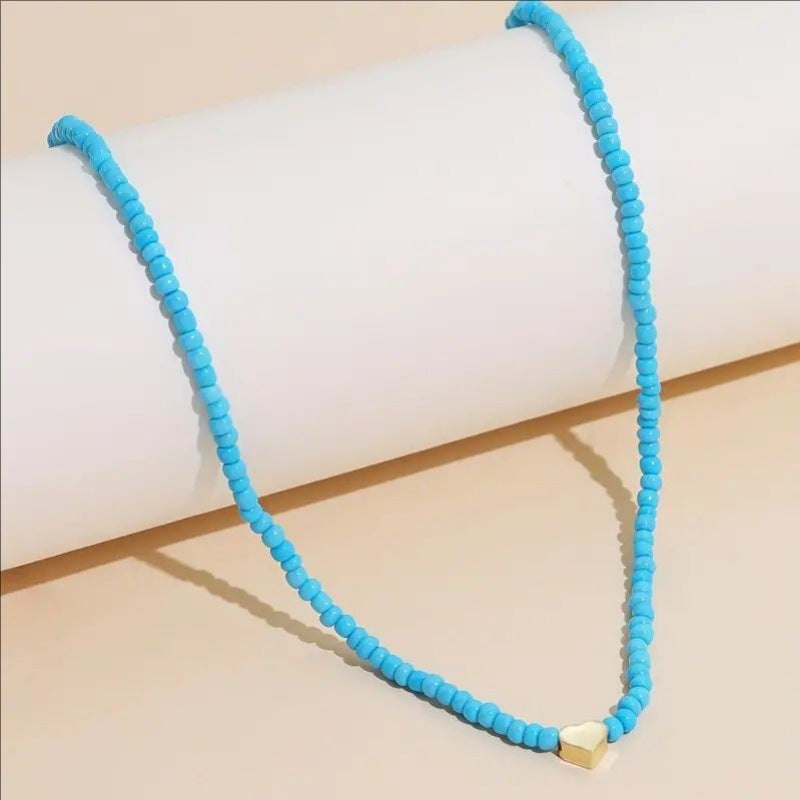 Simple Retro Heart-shaped Decorative Handmade Beaded Clavicle Necklace
