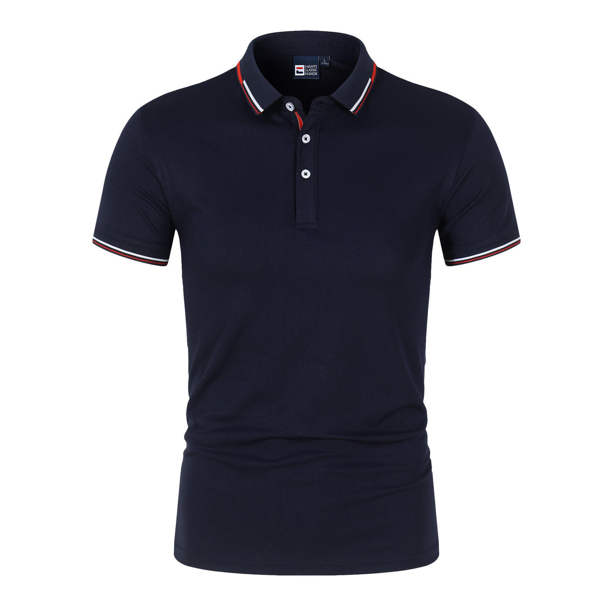 Solid-color Mens Polo Shirt With A Stand-up Collar And Short Sleeves