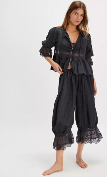 Womens Hollowed-Out Lace-Laced Loungewear Mid-Length Pants