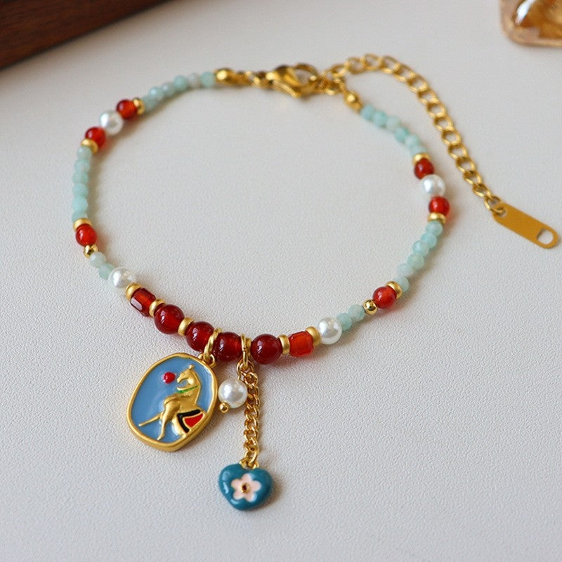 New Chinese Style Fashionable Retro Colored Drip Oil Horse Year Necklace