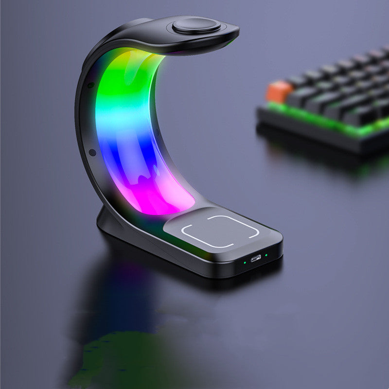 4-in-1 magnetisches kabelloses Ladegerät, Schnellladefunktion für Smartphones, Atmosphärenlicht-Ladestation für Airpods Pro, I-phone Watch