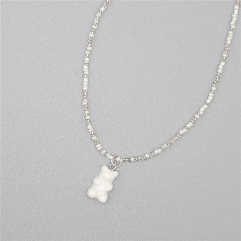 Gradient-colored Little Bear Seed Bead Necklace