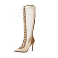Womens Sleek High-Heeled Leopard-Print Breathable Over-the-Knee Sandals