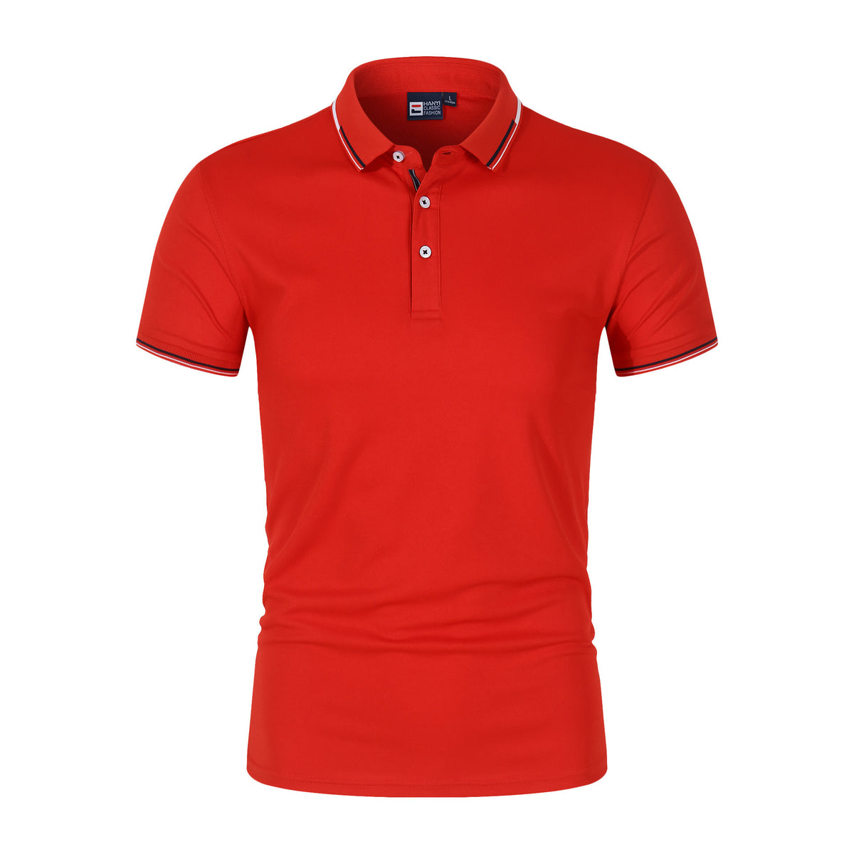 Solid-color Mens Polo Shirt With A Stand-up Collar And Short Sleeves