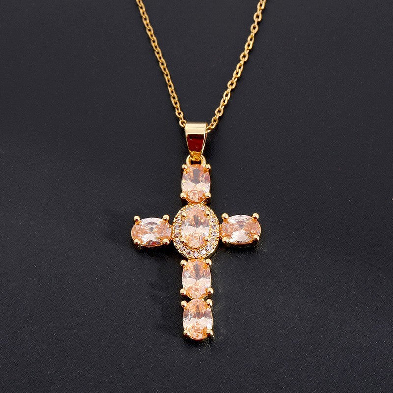 Fashionable Personalized Cross Pendant With Colorful Zircon