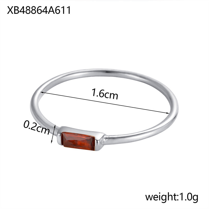 Birthstone Ring With Cubic Zirconia In Stainless Steel