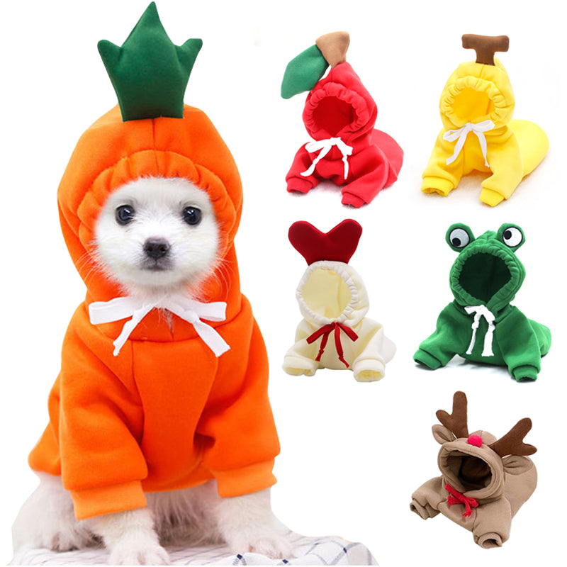 Niedliche Obst-Hundekleidung für kleine Hunde, Hoodies, warme Winter-Fleece-Haustierkleidung, Welpen-Katzenkostüm-Mantel für französische Chihuahua-Outfits