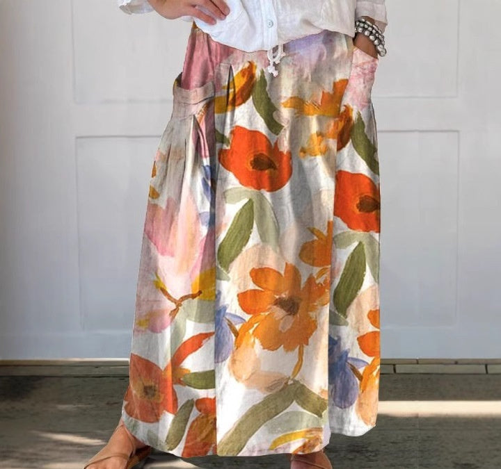 Casual Retro Floral Vacation Elegant Skirt For Spring And Summer