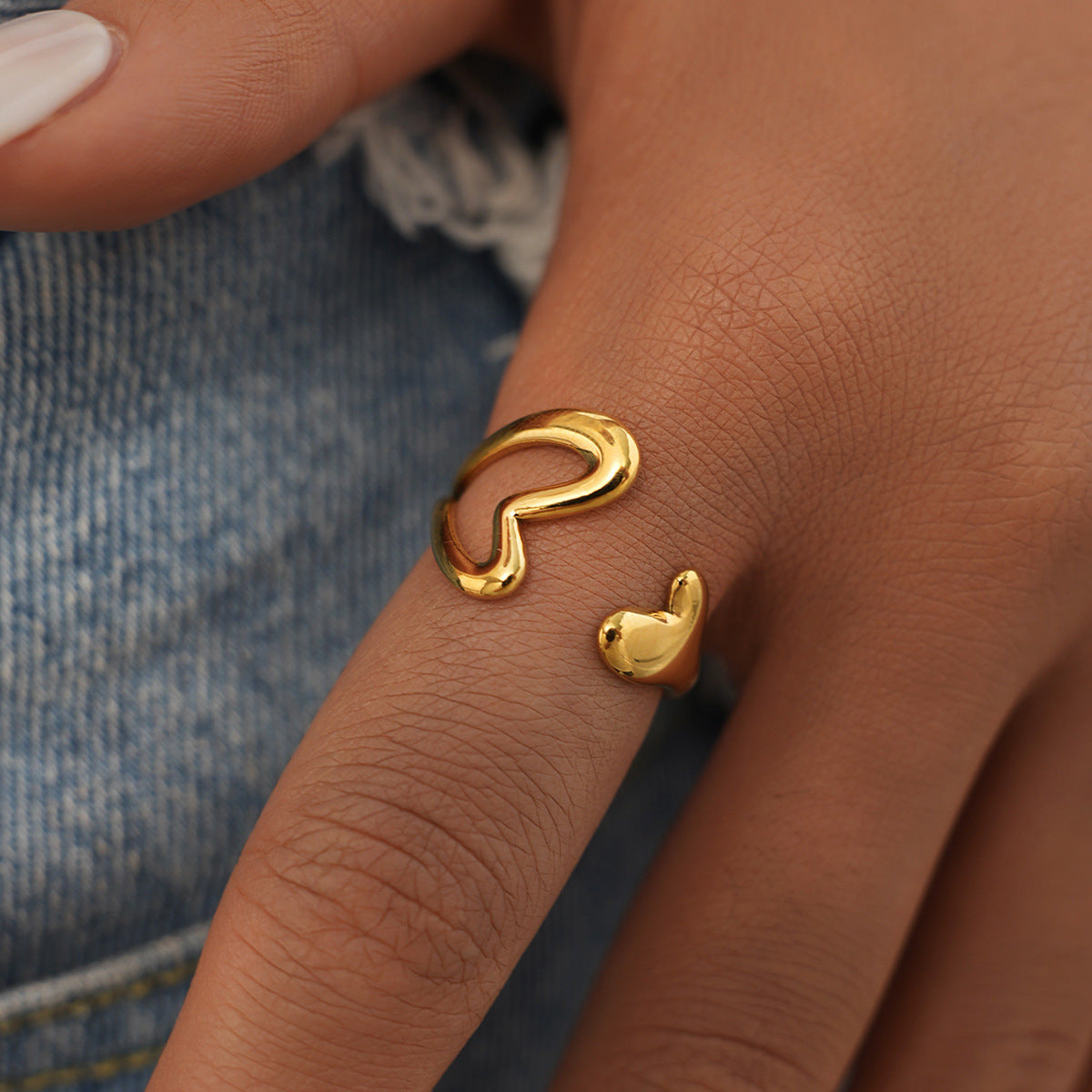 Stainless Steel Open Ring With A Hollowed-out Heart Design