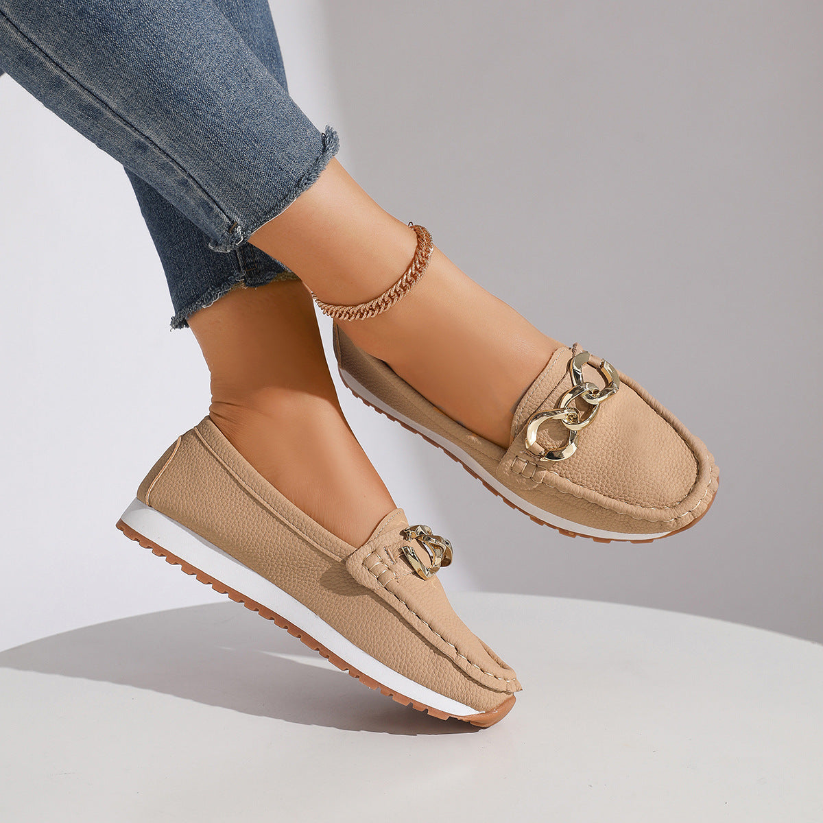 Womens Casual Fashionable Minimalist Metal-buckle Slip-on Shoes In A Comfortable Roomy Fit With A Low-cut Design