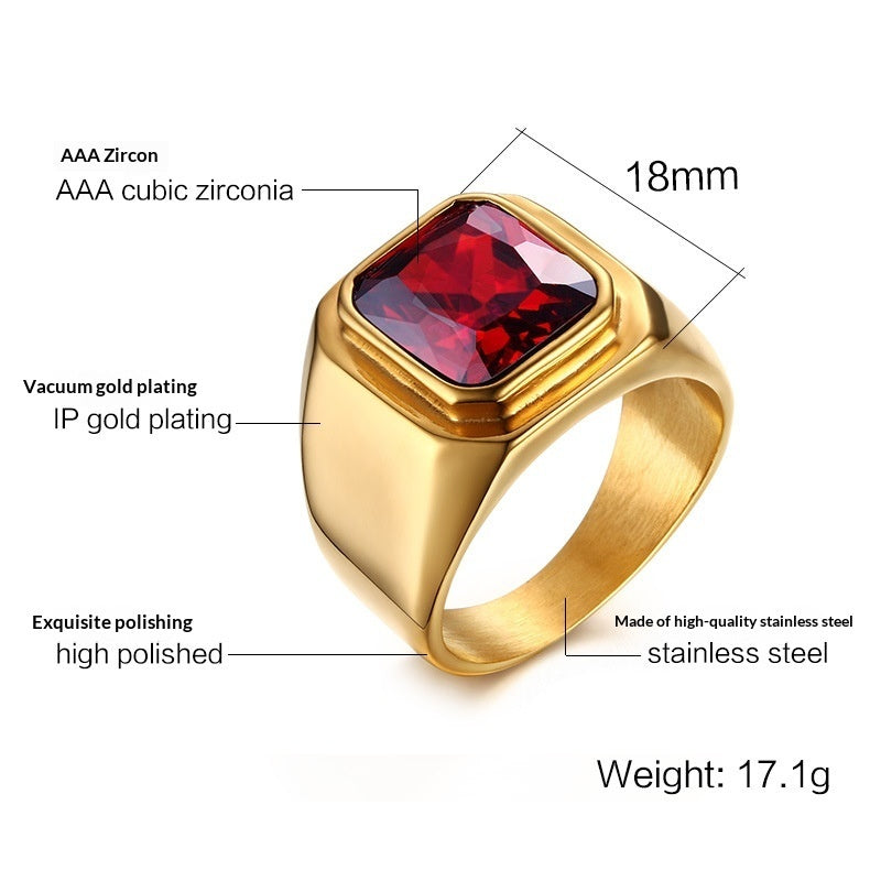 Stainless Steel Eagle Ring For Men Bold Red Zircon And Fashion-Forward