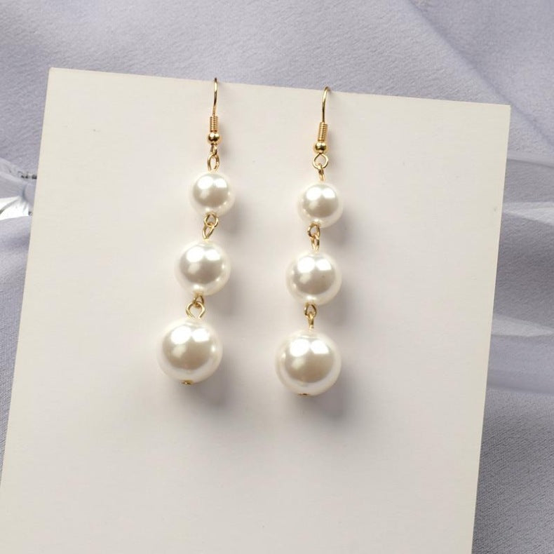 New Long Pearl Earrings With Three Pearls