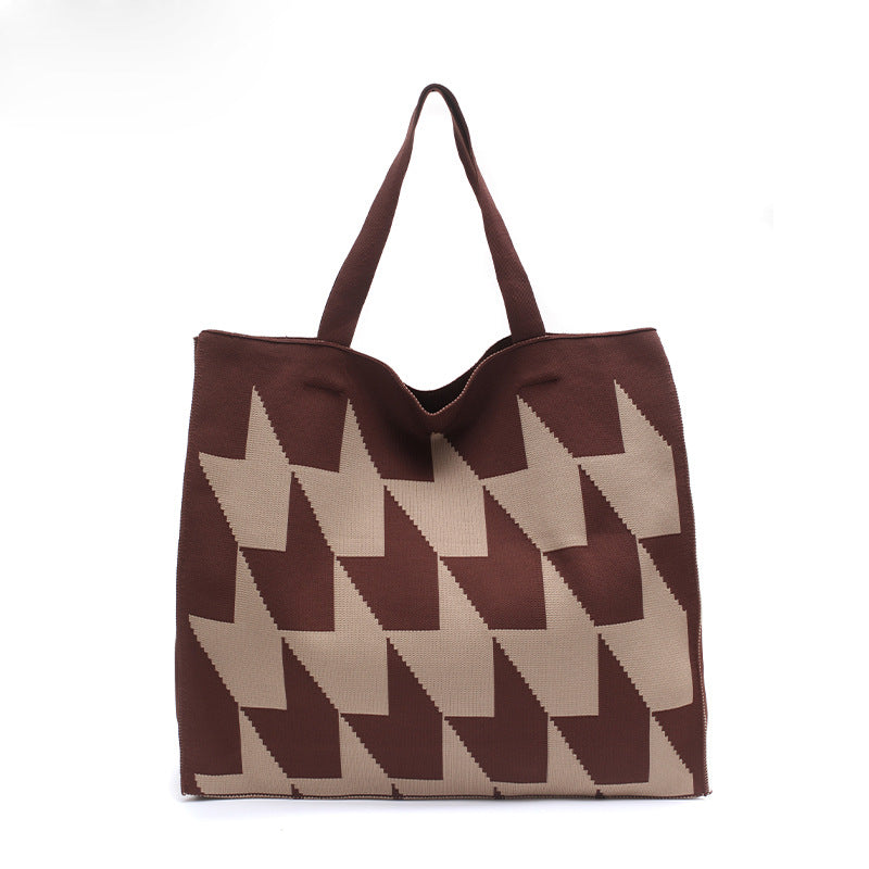 Knitted Womens Handbag With Patchwork Yarn