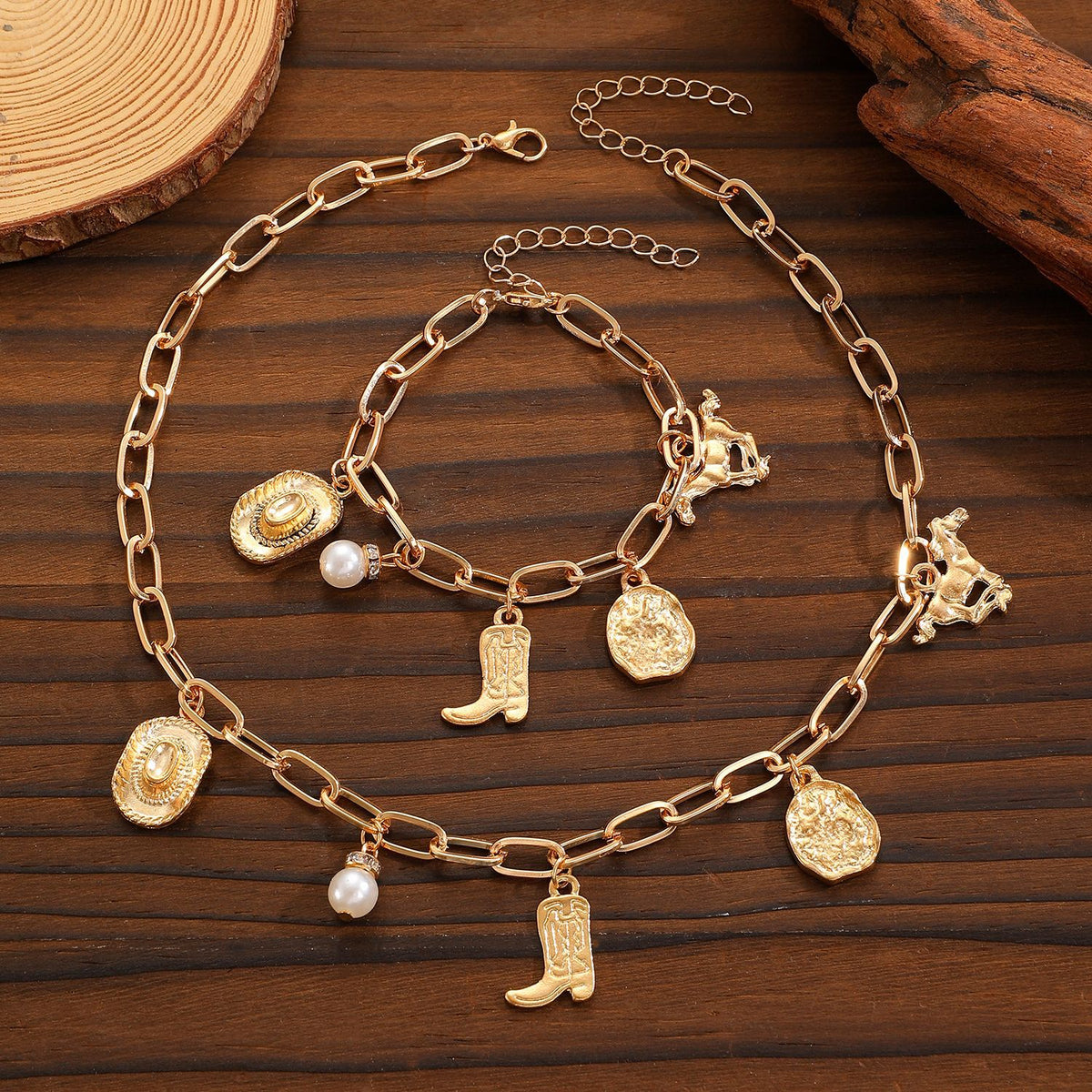 Ethnic-style Cowboy Hat Boots Pendant Necklace And Bracelet