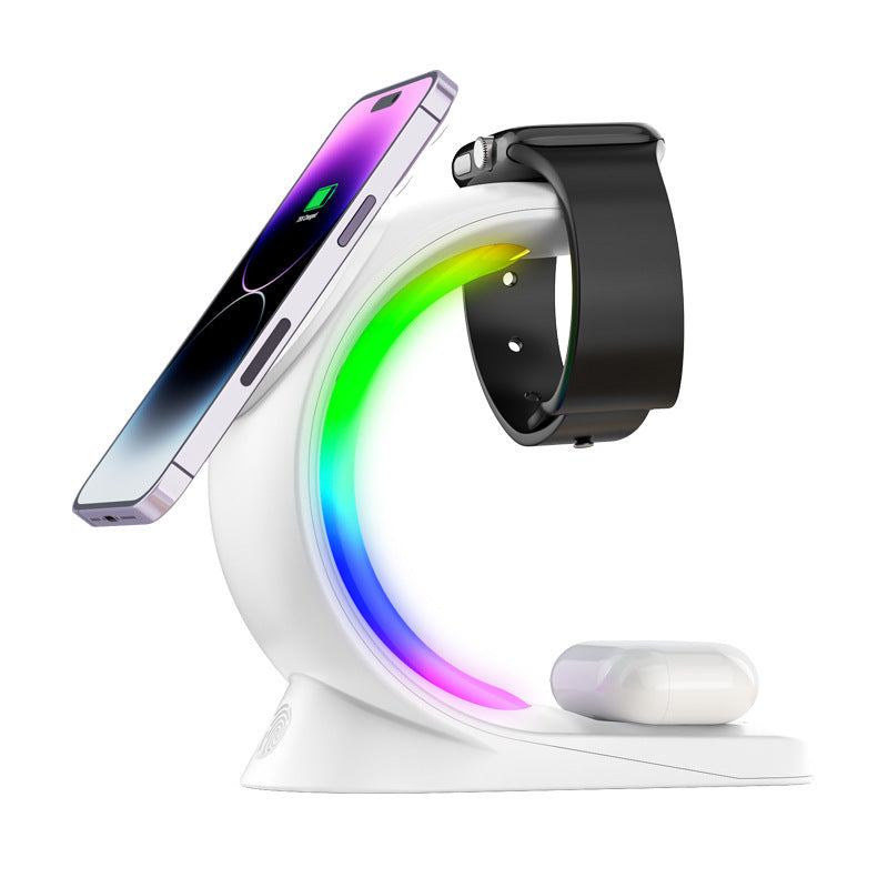 4-in-1 magnetisches kabelloses Ladegerät, Schnellladefunktion für Smartphones, Atmosphärenlicht-Ladestation für Airpods Pro, I-phone Watch