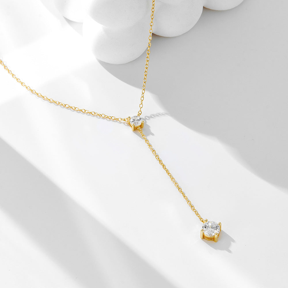S925 Sterling Silver Y-Shaped Tassel Clavicle Necklace Jewelry