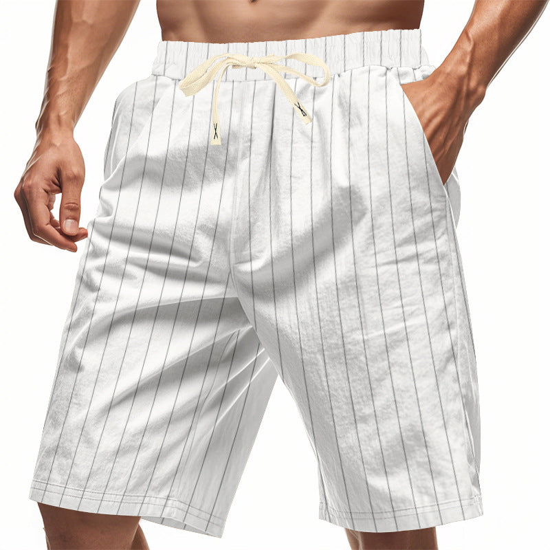 Mens Relaxed-fit Breathable American-style Linen Shorts For The Beach