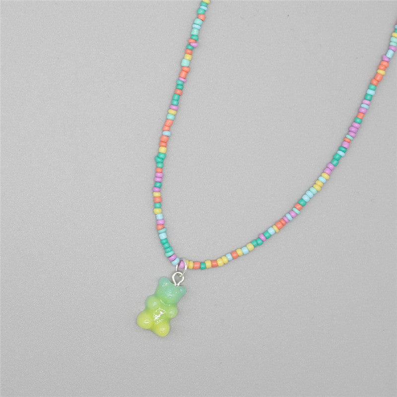 Gradient-colored Little Bear Seed Bead Necklace