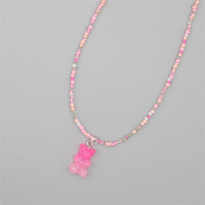 Gradient-colored Little Bear Seed Bead Necklace