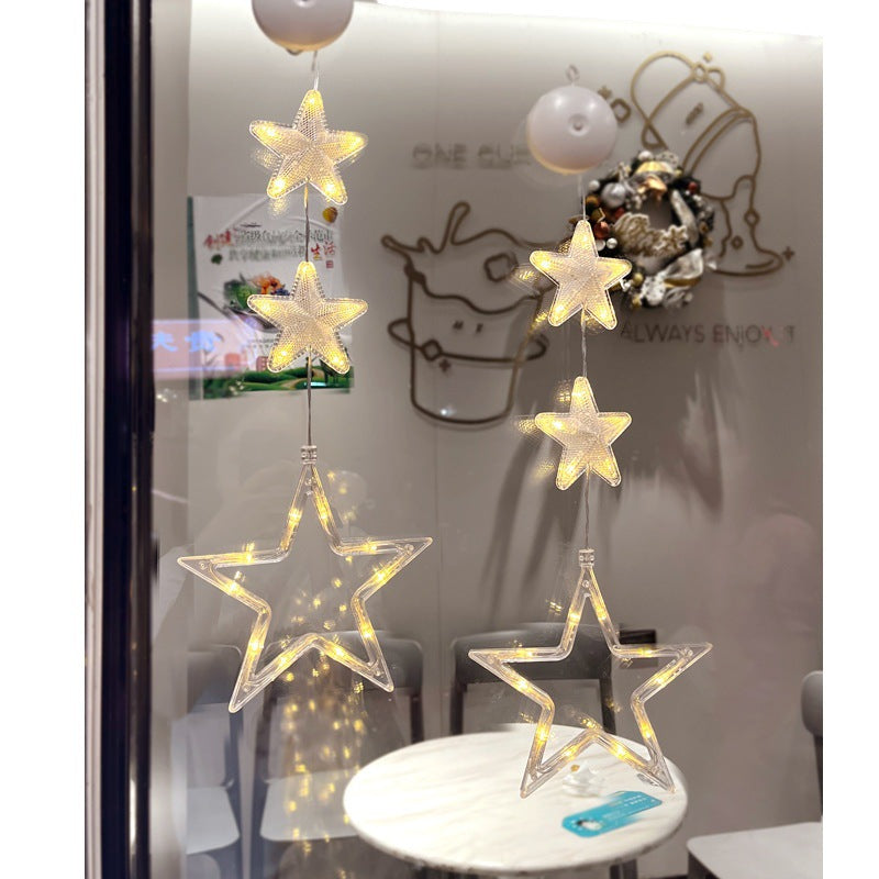 Weihnachten 3tlg. LED-Lichterkette Stern Weihnachtsbaum Hängender Saugnapf Lampe Fensterdekoration Für Zuhause Weihnachten Neujahr Dekoration Weihnachtsdeko