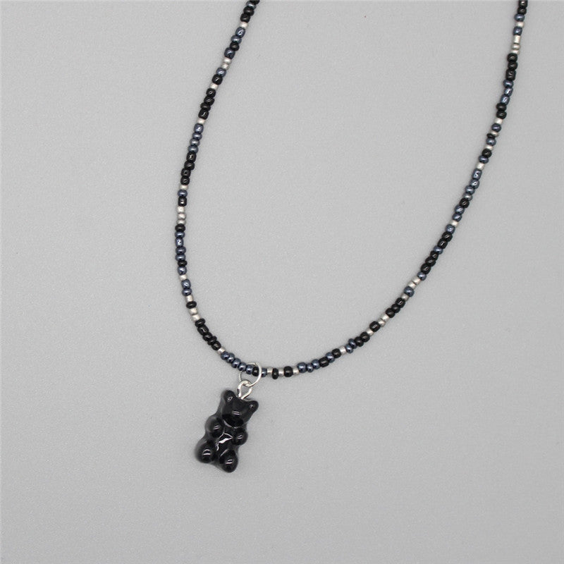 Gradient-colored Little Bear Seed Bead Necklace
