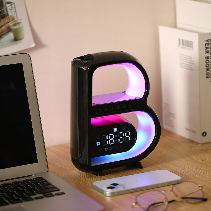 Nuevo altavoz Bluetooth con forma de B, multifuncional, con luz rítmica inteligente, cargador inalámbrico para teléfono, tarjeta TF, entrada AUX, modo estándar