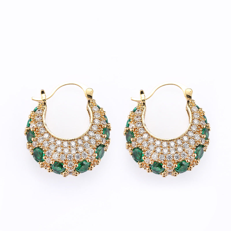 Womens French-style Fashion Micro-pave Zircon Hoop Earrings