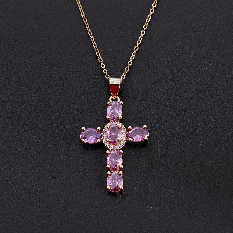 Fashionable Personalized Cross Pendant With Colorful Zircon